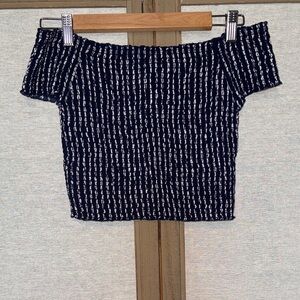 Pacsun Lottie Moss Stretch Off The Shoulder Blue & White Striped Crop Top Small